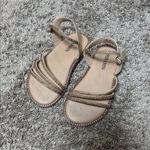 Girls Gold Strappy Sandals with Rhinestones